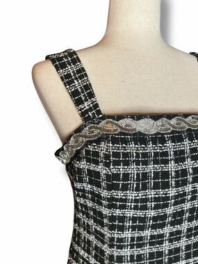 Tahari ASL Black Tweed Beaded Square Neck Mini Sheath Dress Size 8